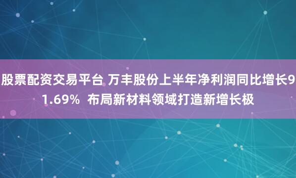 股票配资交易平台 万丰股份上半年净利润同比增长91.69%  布局新材料领域打造新增长极